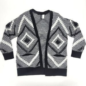 H&M Jacquard Knit Cardigan Size Small Womens Black White Long Sleeves Open Front
